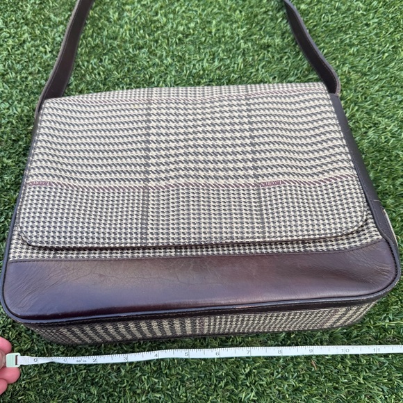 Vintage Lauren Ralph Lauren Houndstooth and Brown Leather Trim Shoulder HandBag - Picture 9 of 10